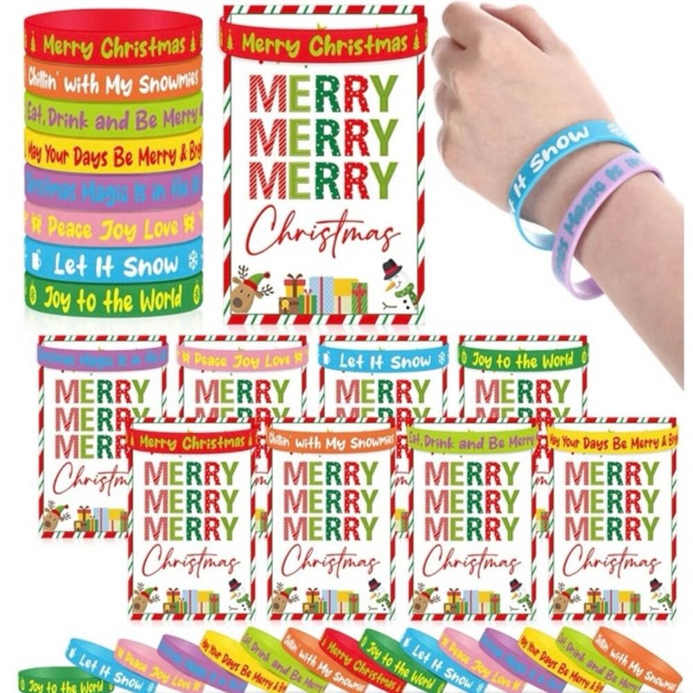 SET 96 Christmas Silicone Bracelets Xmas Party Favors Stocking Stuffers Rubber